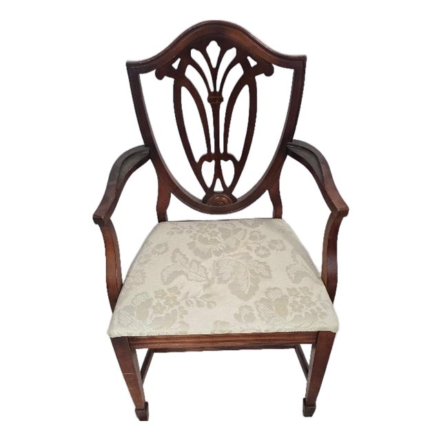 Late 20th Century Hepplewhite Style Mahogany Shield Back Armchair With Upholstered Seat For Sale