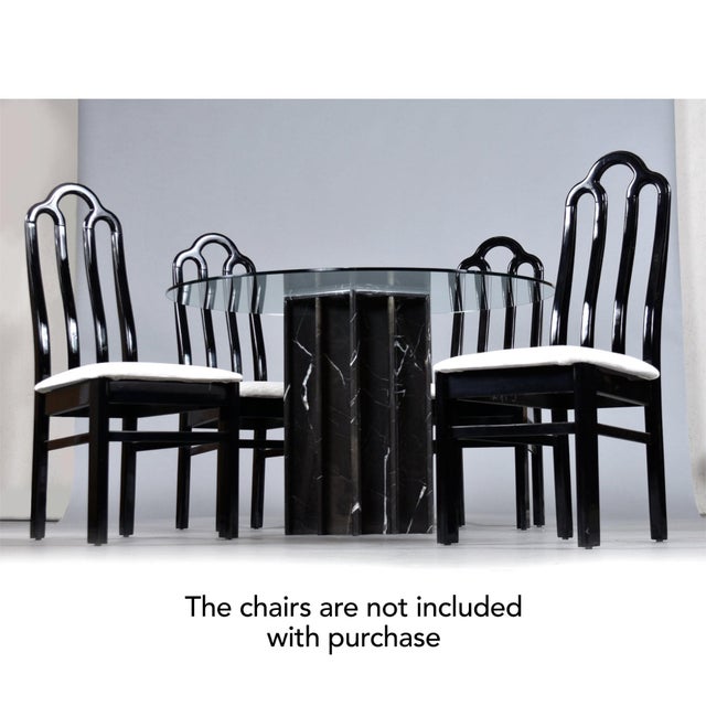Round Glass Dining Table With Black Marble Pedestal Base For Sale - Image 9 of 11
