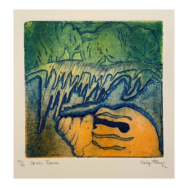 1992 Helga Thomson Coral Reeves Color Etching For Sale
