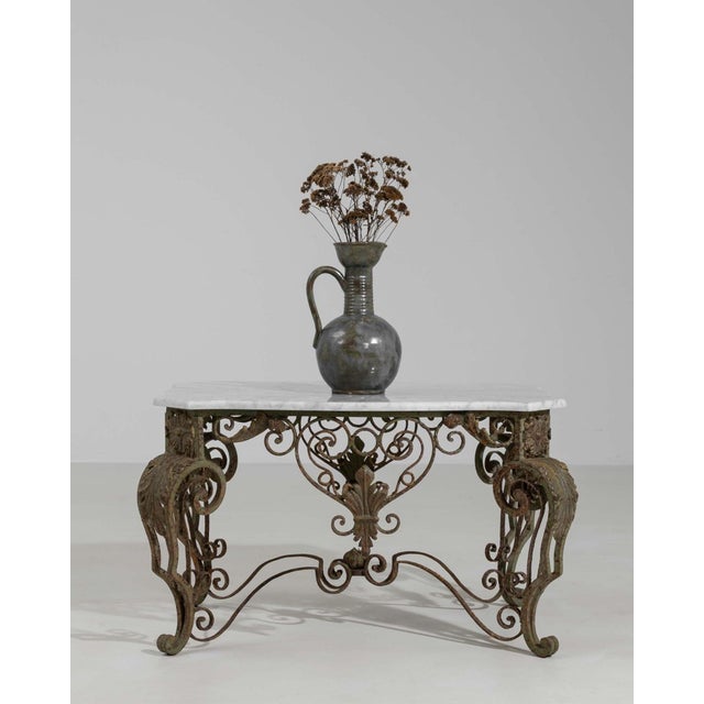 Rococo 1960-1969 Italy Aged Wrought Iron Marble-Top Wrought Iron Console For Sale - Image 3 of 10