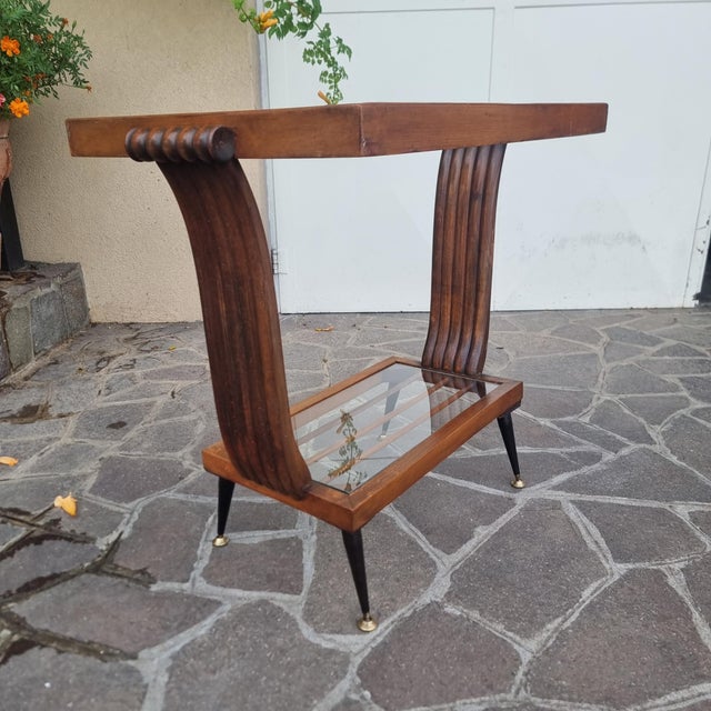 Art Deco Walnut Coffee Table with Glass Bases, 1940s For Sale - Image 9 of 12