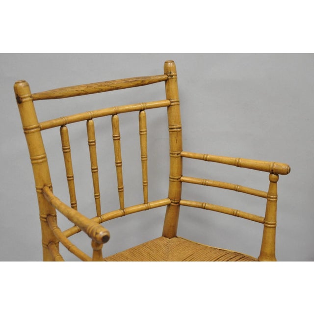 Late 19th Century Antique English Regency Faux Bamboo Rush Seat Wooden Dining Chairs - Set of 6 For Sale - Image 5 of 18