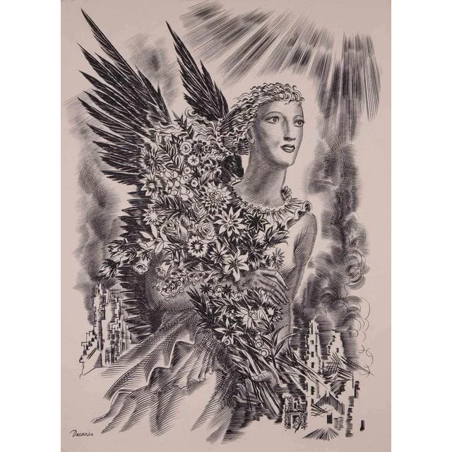 Winged woman is a fine ink drawing, realized by Albert Decaris (1901-1988) . Good conditions. Albert Decaris was a French...