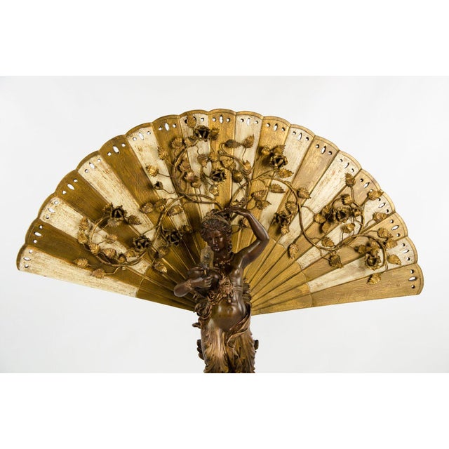 1930s Vintage Art Nouveau Style Gilt Bronze Woman And Fan
