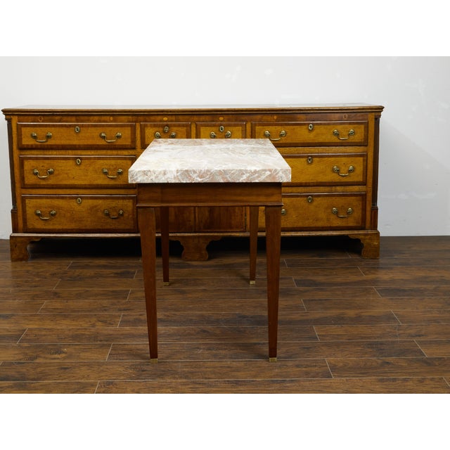 Brown French 19th Century Walnut Table with Marble Top, Single Drawer and Tapered Legs For Sale - Image 8 of 10