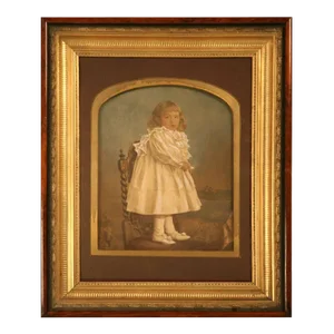 Antique American Victorian Painted Portrait in Original Frame
