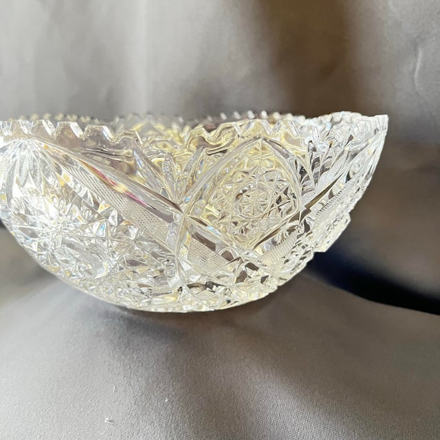 Antique American Brilliant Cut Crystal Bowl Hobstar Starburst 9” For Sale - Image 11 of 12
