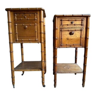 Late 19th Century Pair of French Faux Bamboo Nightstands For Sale