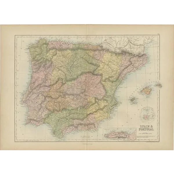 Late 19th Century Antique Map of Spain and Portugal by A. & C. Black, 1870 For Sale - Image 5 of 6