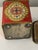 Vintage tin box in great geometric design and colors, with a lid, collectible and decorative piece.