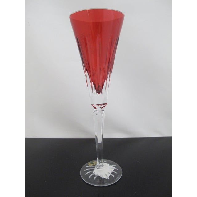 Early 21st Century Waterford Crystal 12 Days of Christmas 5 Golden Rings Crimson Champagne Flute For Sale - Image 5 of 9