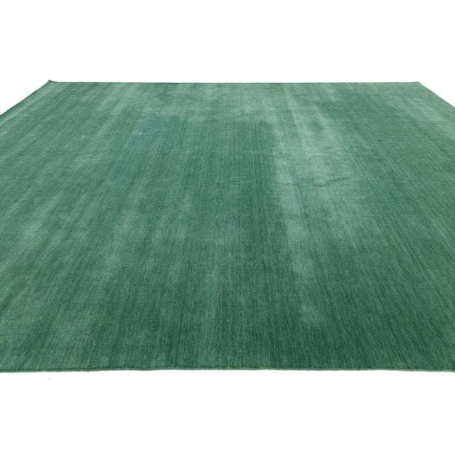 Apadana's Modern Gabbeh Hand-Loom Wool Area Rug in Jewel-Toned Green For Sale - Image 4 of 10