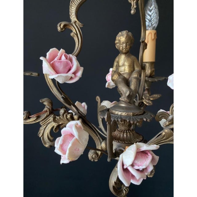 Vintage Chandelier with Porcelain Roses, 1960s For Sale - Image 9 of 10
