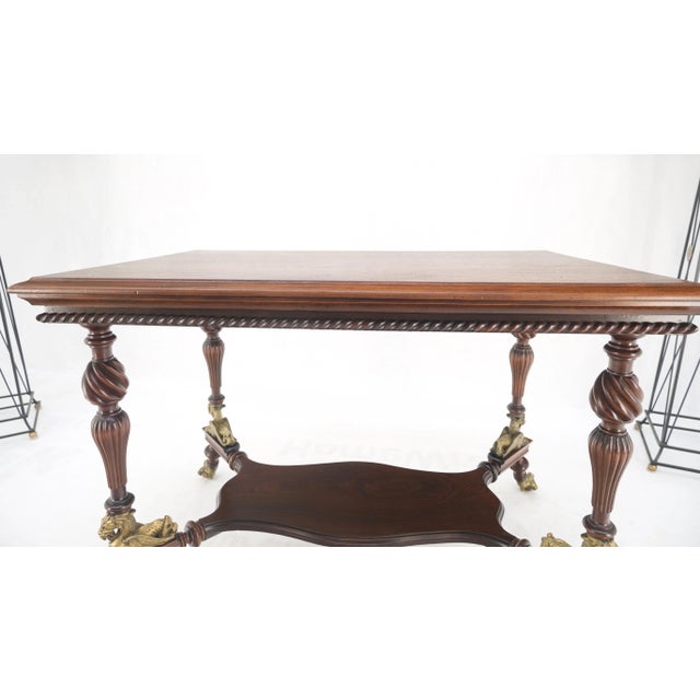 Solid Mahogany Carved Twisted Rope Style Legs Gilt Cast Iron Ball & Claw Leg with Lions Two Tier Large Coffee Small Dining...