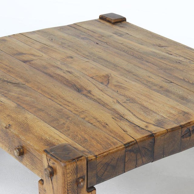 1960s Mid-Century Brutalist Rustic Coffee Table in Oak For Sale - Image 5 of 11