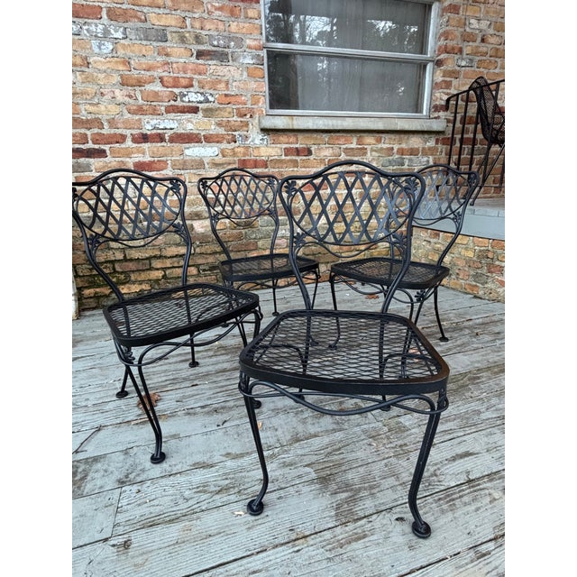 Coastal Mid 20th Century Woodard Florentine Orleans Pattern Iron Patio Chairs - Set of 4 For Sale - Image 3 of 10