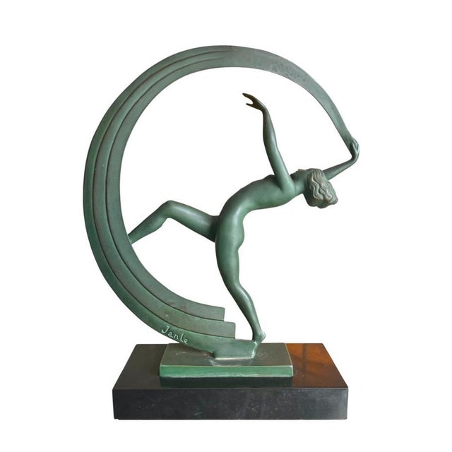 Metal Janle, Art Deco Sculpture of Scarf Dancer, Spelter For Sale - Image 7 of 12