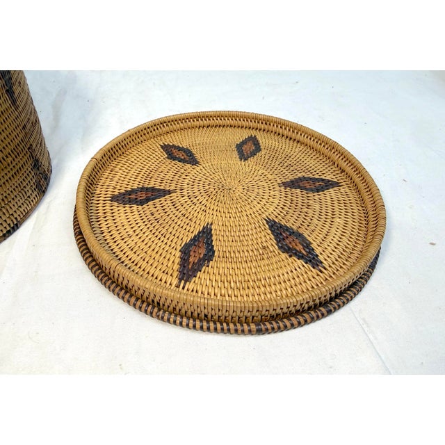 Antique 19th Century Native American Pima Hand Woven Wicker Lidded Basket Indian For Sale - Image 9 of 13