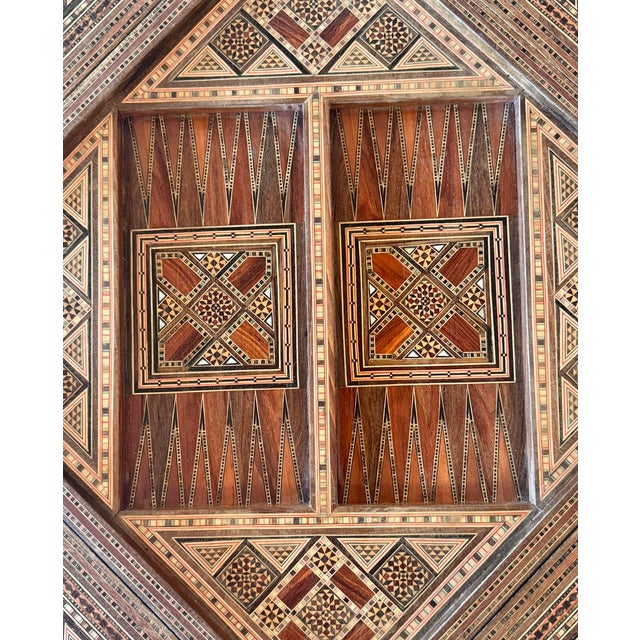Vintage Marquetry Wood Inlay With Mother of Pearl Folding Game Table For Sale - Image 11 of 18