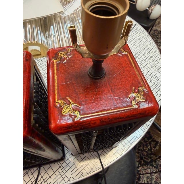 Wood Exceptional Vintage Gilt Wood Chinoiserie Hand Made Lacquered Suanpan/ Abacus Table Lamps a Pair For Sale - Image 7 of 8
