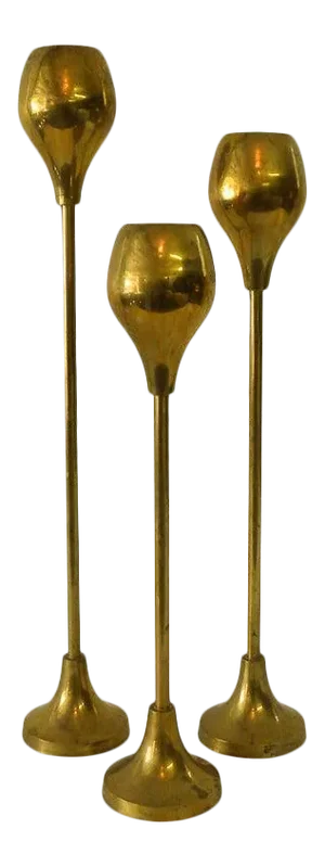 1950s Brass Candlesticks - Set of 3