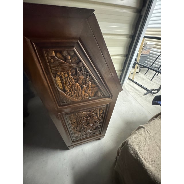 Chinoiserie Exquisite Vintage Chinese Hand-Carved Secretary Desk For Sale - Image 3 of 9