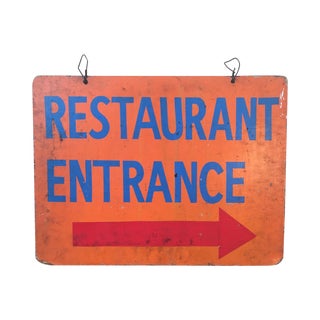Vintage Restaurant Entrance Wood Sign For Sale