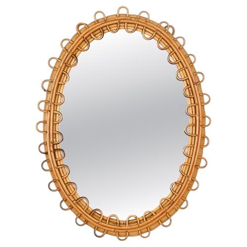 Vintage Oval Mirror in Curved Rattan and Bamboo by Franco Albini, Italy, 1960s For Sale - Image 12 of 12