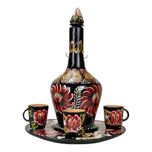 Vintage Russian Folk Art Wood Turned Decanter Cordial Serving Set