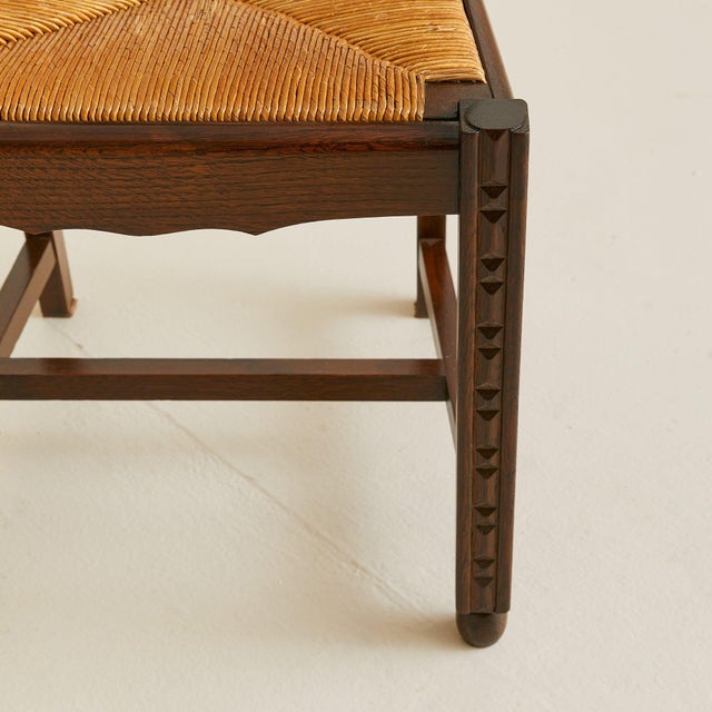 Brown Set of 6 French Rush + Oak Dining Chairs, 1940s For Sale - Image 8 of 9