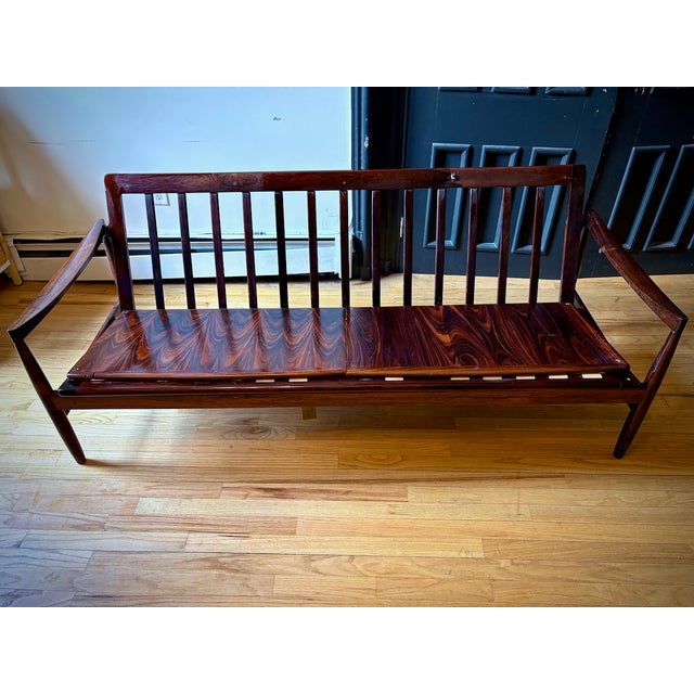 Brown Mid-Century Danish Modern Rosewood 3-Seater Sofa With Cathedral Grain For Sale - Image 8 of 9