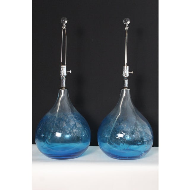 Glass Mid 20th Century Seguso Style Hand Blown Murano Lamps - a Pair For Sale - Image 7 of 16