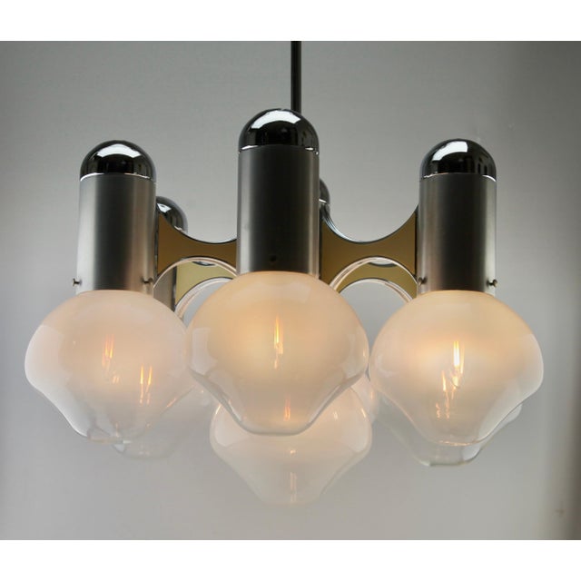 Chrome and Opaline Glass Globes Chandelier from Sciolari For Sale - Image 9 of 17