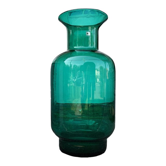Vintage Blenko Art Glass Floor Vase Teal Green Chairish