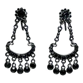Vintage Kenneth Lane Black Crystal Hinge-Back Clip-On Dangle Earrings - 2 Pieces For Sale