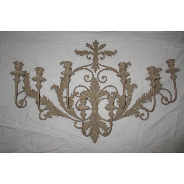 This is a Gorgeous! Vintage Vintage French Fleur-de-lis Style Metal Eight Arm Candle Wall Sconce 37 x 25 x 7 with a...