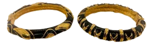 Vintage Maresco Black Enamel and Gold Tone Hinged Bracelet, a Pair