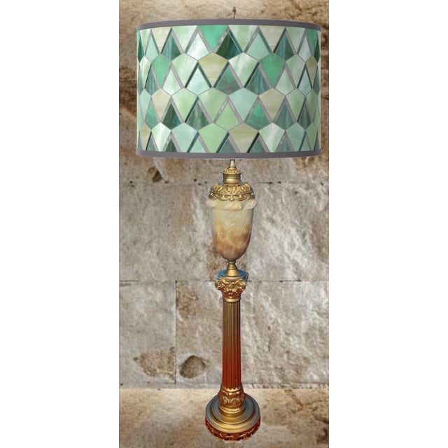 Gold Neoclassical Brass Ionic Column Alabaster Urn Table Lamp For Sale - Image 8 of 12