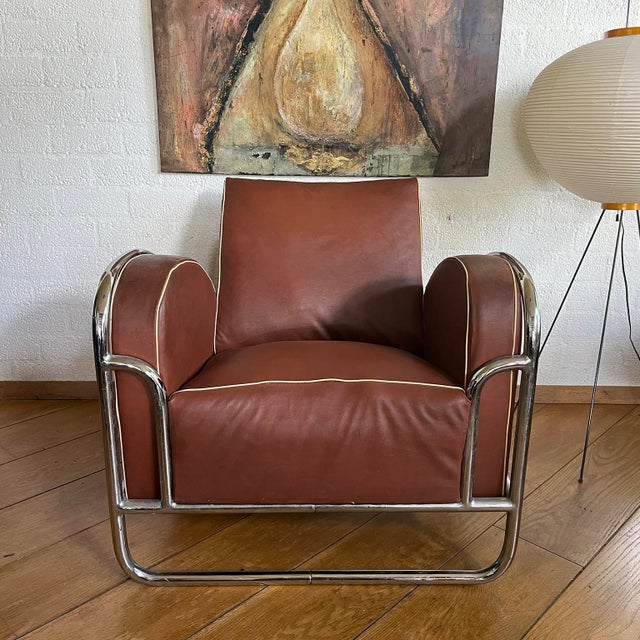 Tubular Armchair in Brown Leather, 1920s For Sale - Image 9 of 14