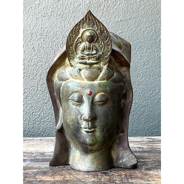 Vintage Patinated Bronze Buddha Head For Sale In West Palm - Image 6 of 18