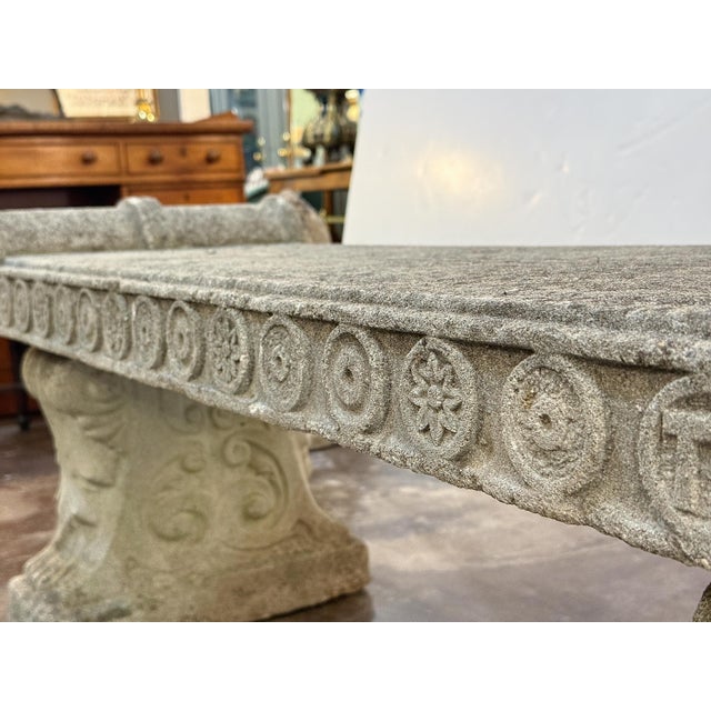 Large English Garden Stone Bench Seat in the Classical Style For Sale - Image 12 of 17