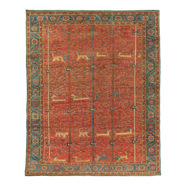 19th Century Pictorial Bakshaish Animal Motif Rug, Persia - 9'4" x 11'6" For Sale