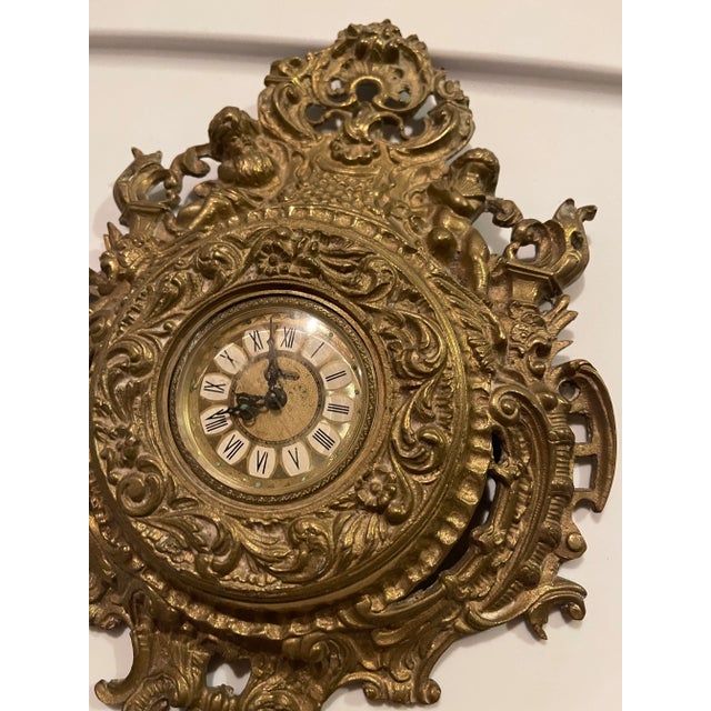 Rococo 1950s Golden Bronze Wall Clock For Sale - Image 3 of 8