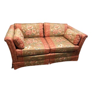 Vintage Henredon Schoonbeck Floral Upholstered Loveseat With Rolled Arms For Sale