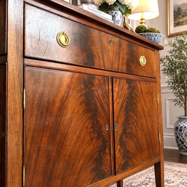 Wood Antique Flame Mahogany Federal Sheraton Breakfront Sideboard | Buffet | Credenza For Sale - Image 7 of 10