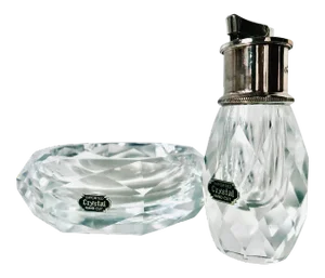 Crown Royal Faceted Crystal Lighter & Ashtray by Post House Japan Circa 1960’s