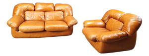 Mid-Century Italian Leather Sofa Set by Ercole Biella for Grappeggia, 1970s, Set of 2