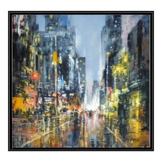 Late 20th Century Gary Shepard Original Oil Painting Contemporary Urban Impressionism Art For Sale