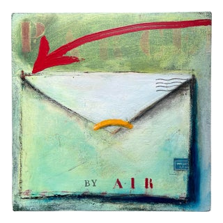2001 Tjasa Owen's 12x12 "Parcel with Red Arrow" Acrylic on Canvas For Sale