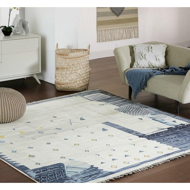 Ivory 9x13 Gray Hand-Knotted Wool Deconstructed Geometry Tribal Modern Carpet Rug For Sale - Image 8 of 8